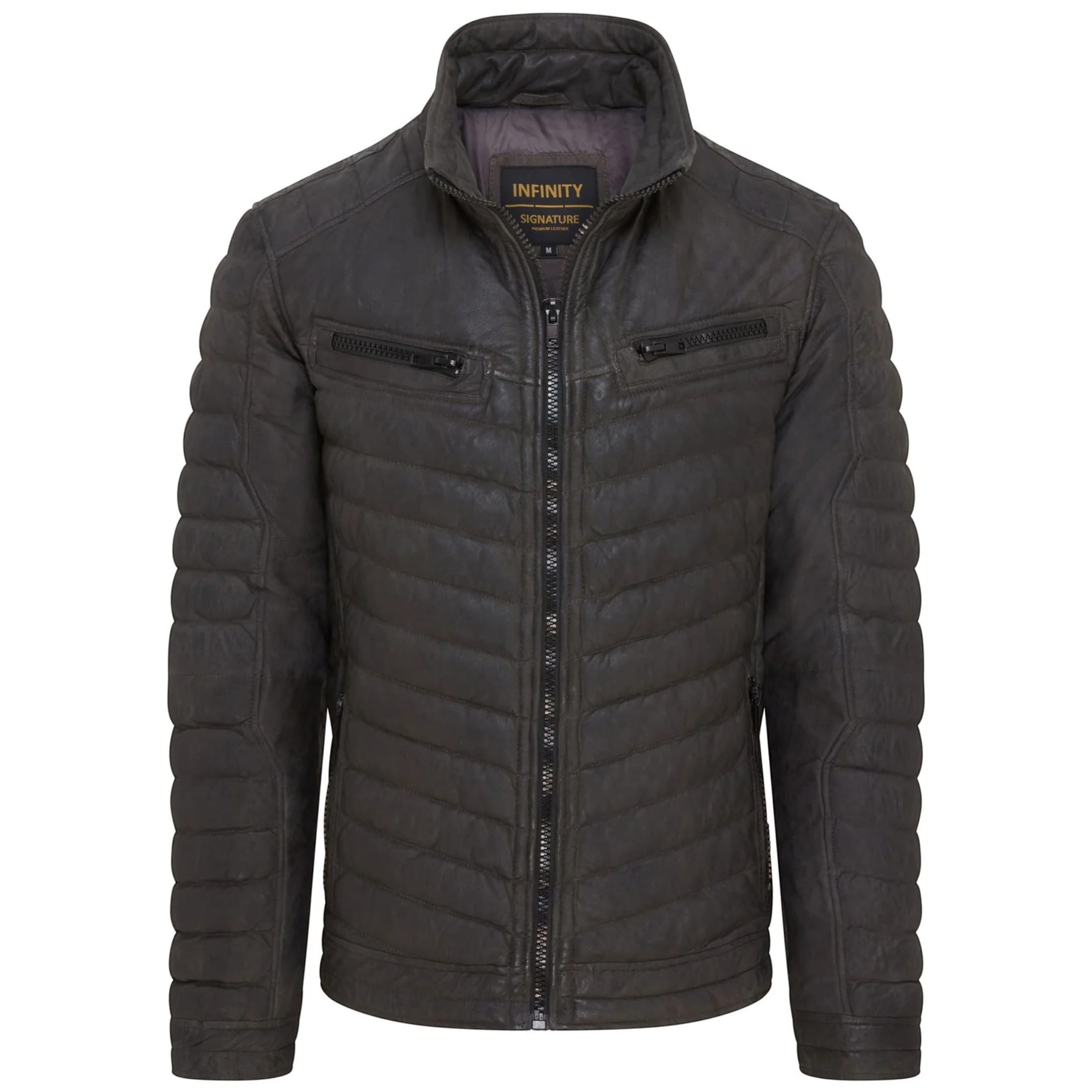 Infinity Leather Men's   Brown  Khaki Puffer Leather Biker Quilted Vintage Bomber Jacket in Size 3XL, BrandAlley