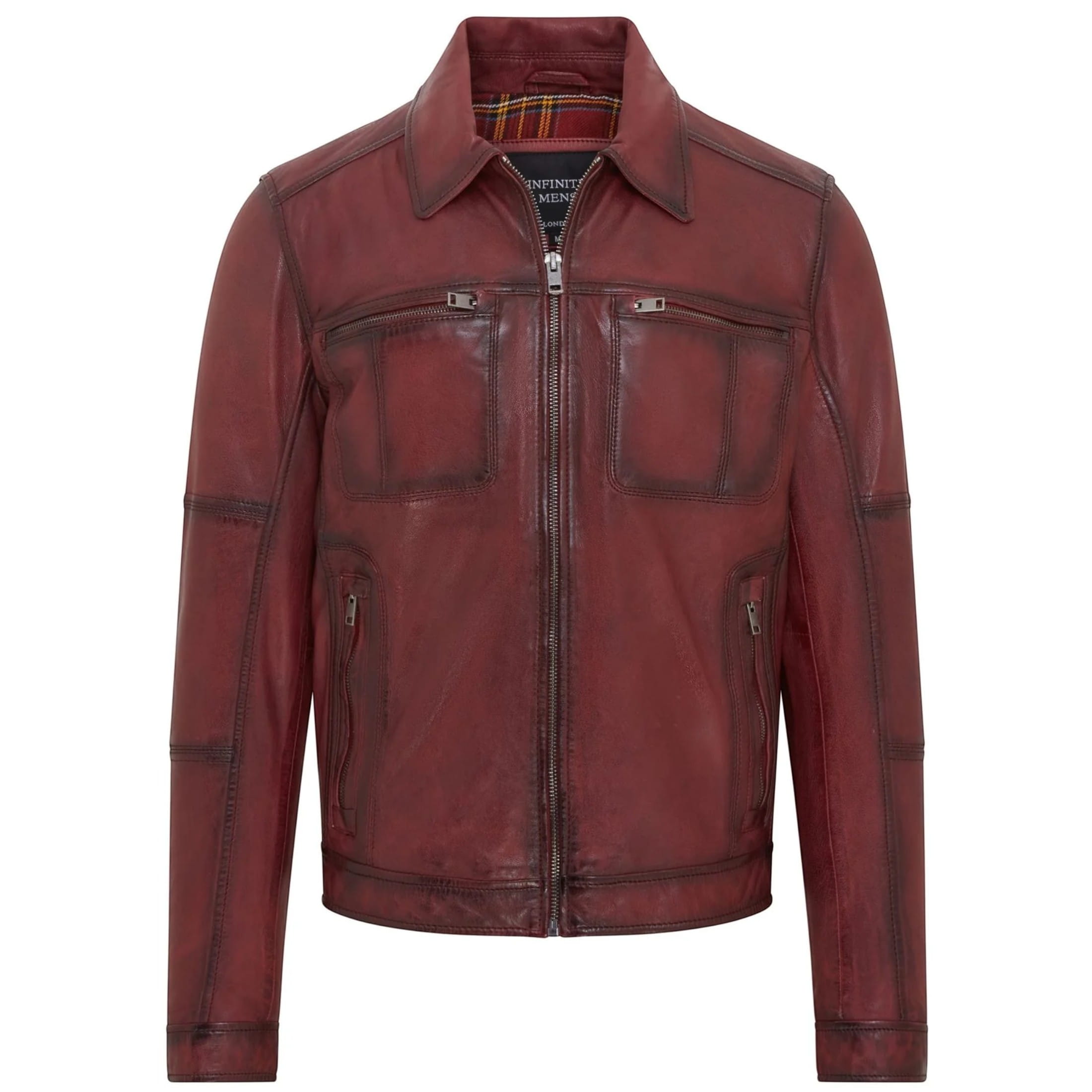 Infinity Leather Men's   Red  Ox- Vintage Classic Short Soft Leather Biker Jacket in Size XL, BrandAlley
