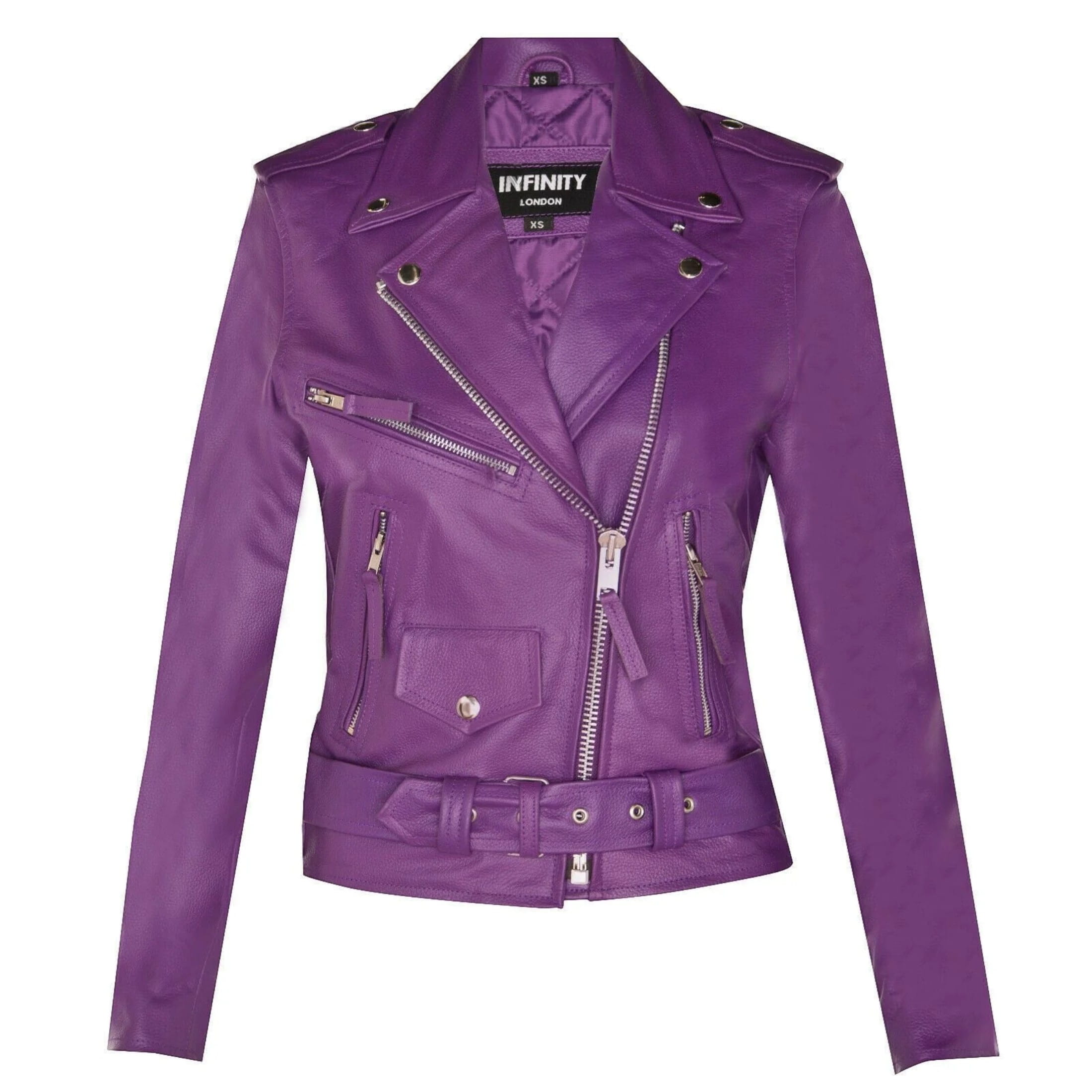 Infinity Leather Women's   Purple Cowhide Brando Leather Biker Jacket-Murcia in Size 5XL, BrandAlley