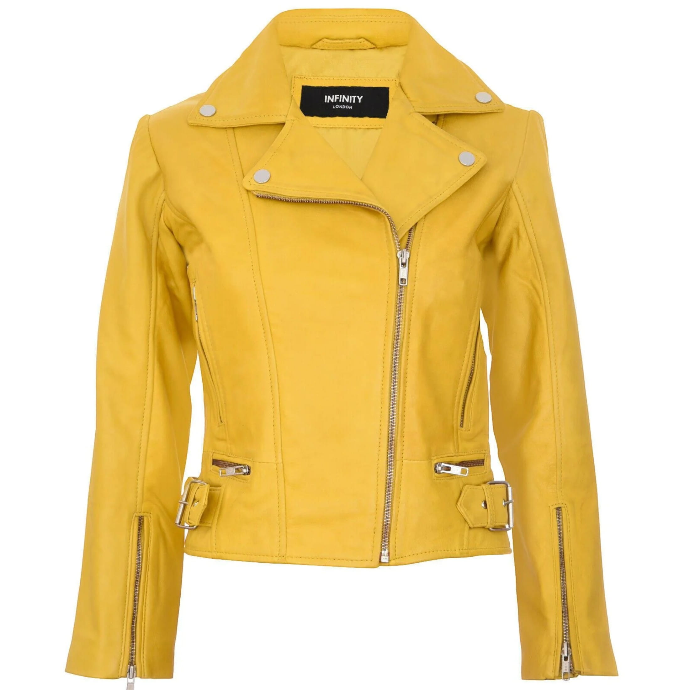 Infinity Leather Women's   Yellow Leather Biker Jacket-Stockholm in Size XL, BrandAlley