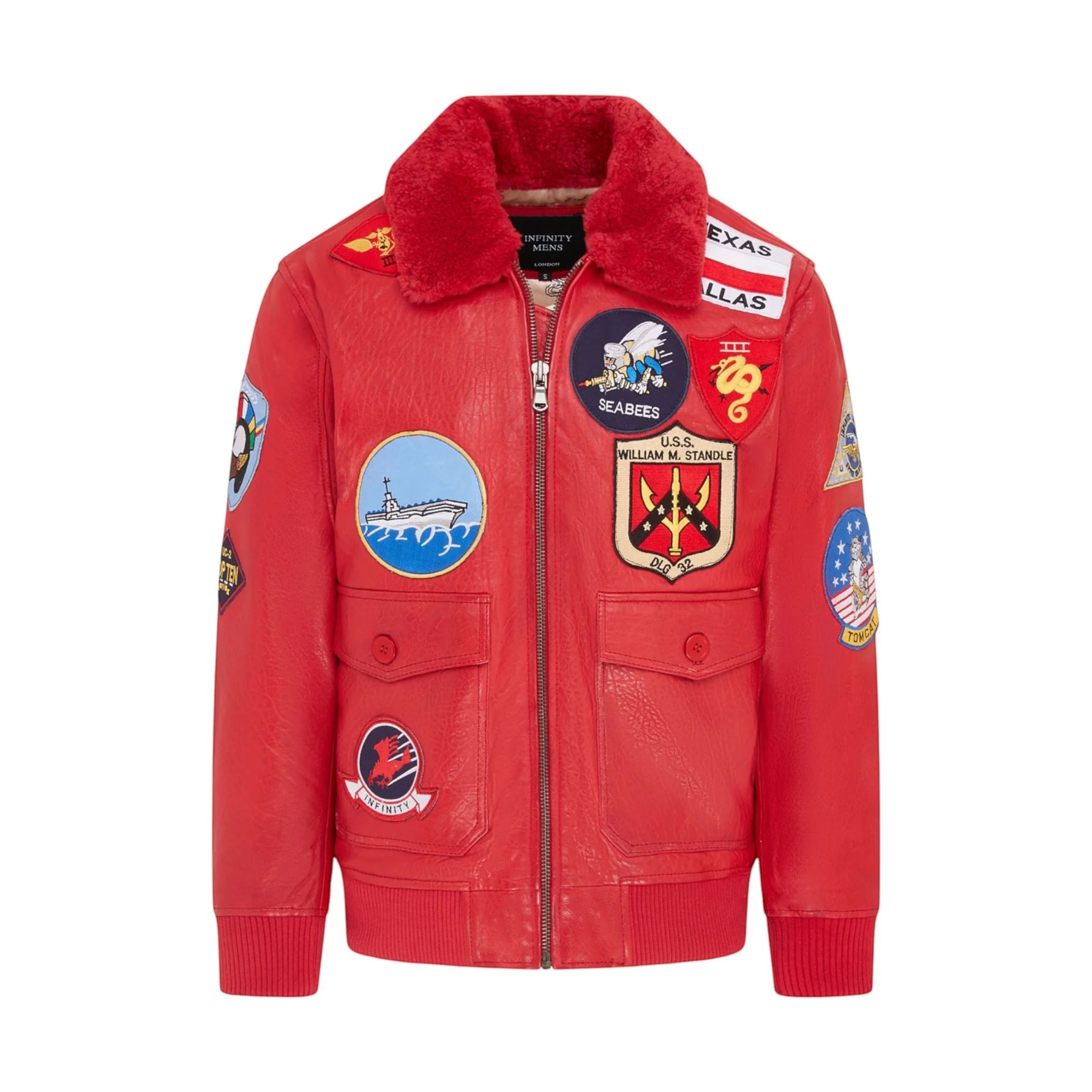 Infinity Leather Men's   A2 Top Gun Red Leather Bomber Jacket-Camborne in Size 2XL, BrandAlley