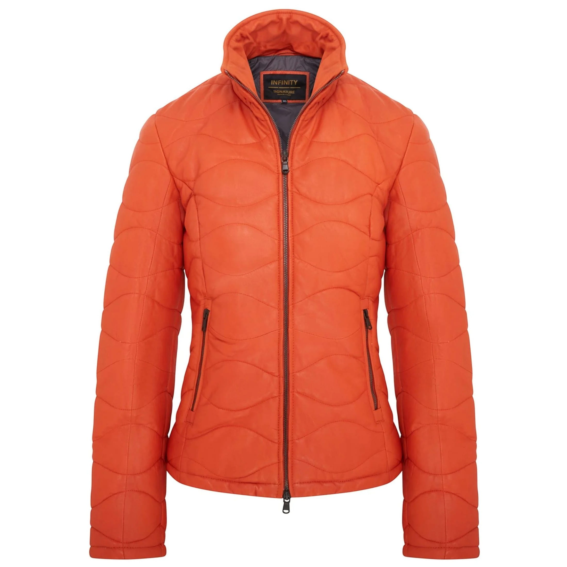Infinity Leather Women's   Orange Puffer Warm Quilted Leather Bomber Jacket in Size 3XL, BrandAlley