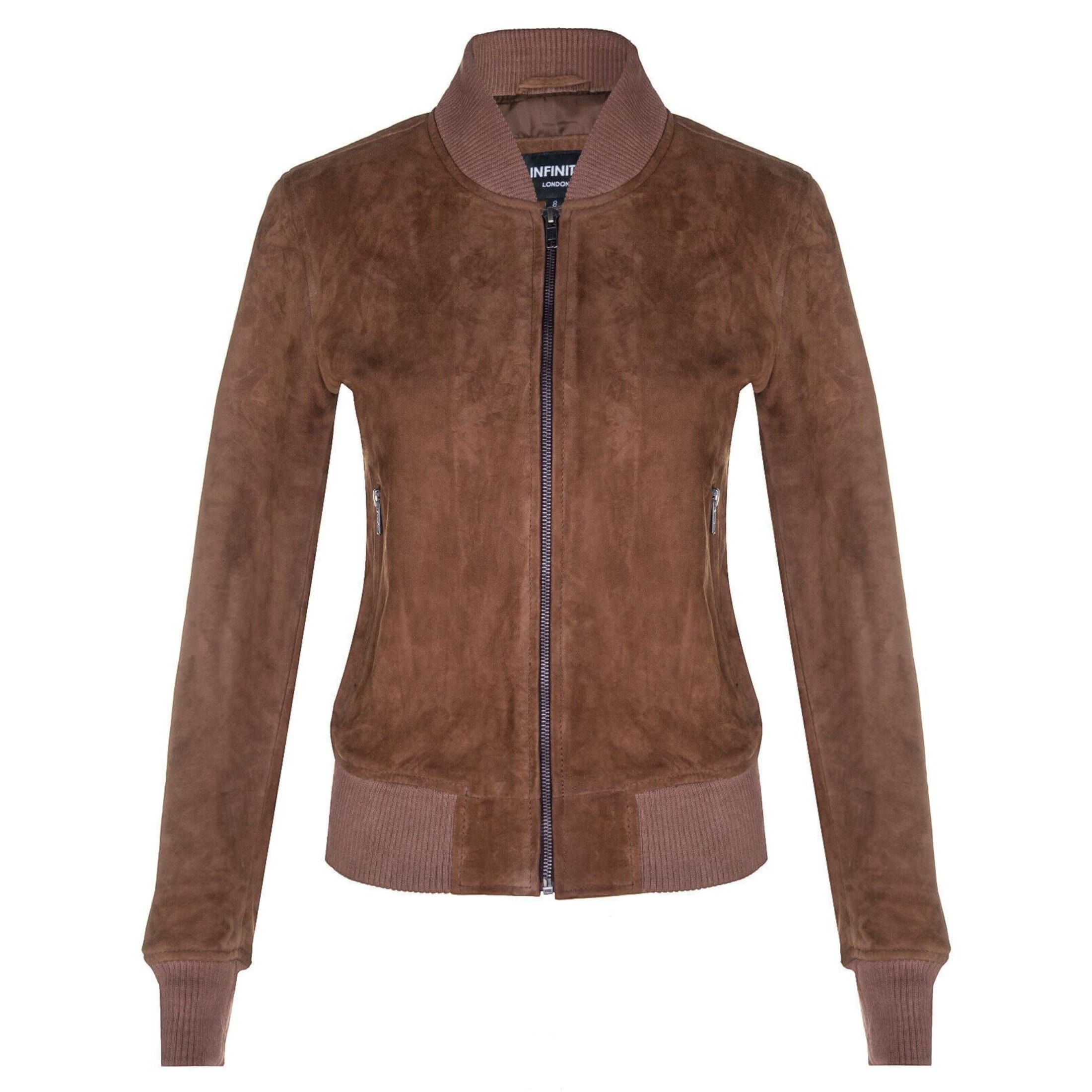 Infinity Leather Women's   Tan MA-1 Suede Bomber Jacket-Arnhem in Size XS, BrandAlley