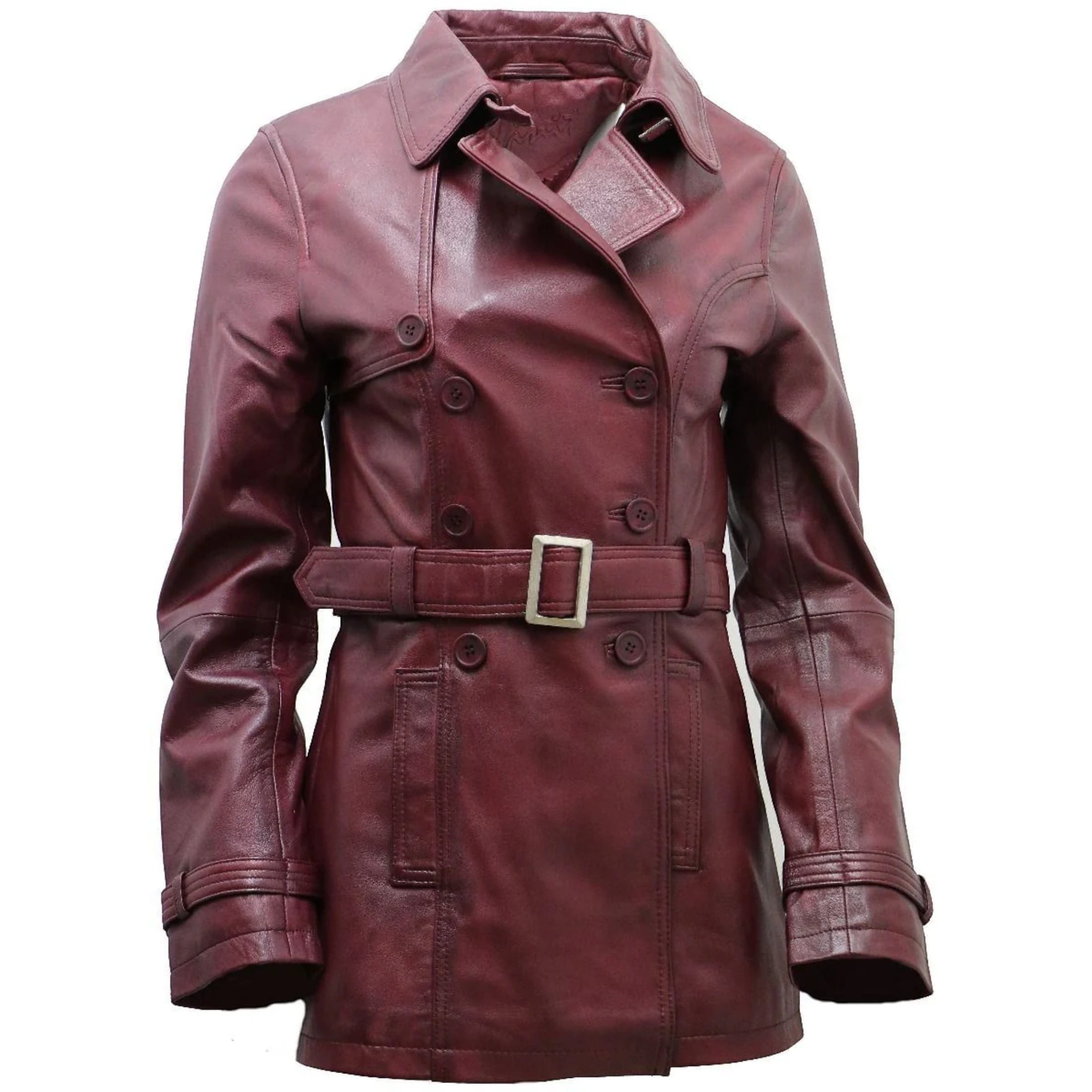 Infinity Leather Women's   Burgundy Nappa Leather Trench Coat-Mosul in Size XL, BrandAlley