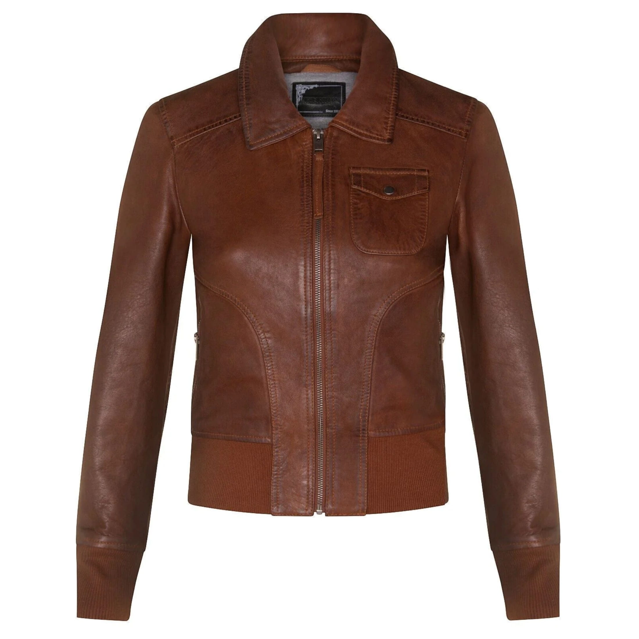 Infinity Leather Women's   Brown Tan Leather Ma-1 Varsity Jacket-Ann Arbor in Size 5XL, BrandAlley