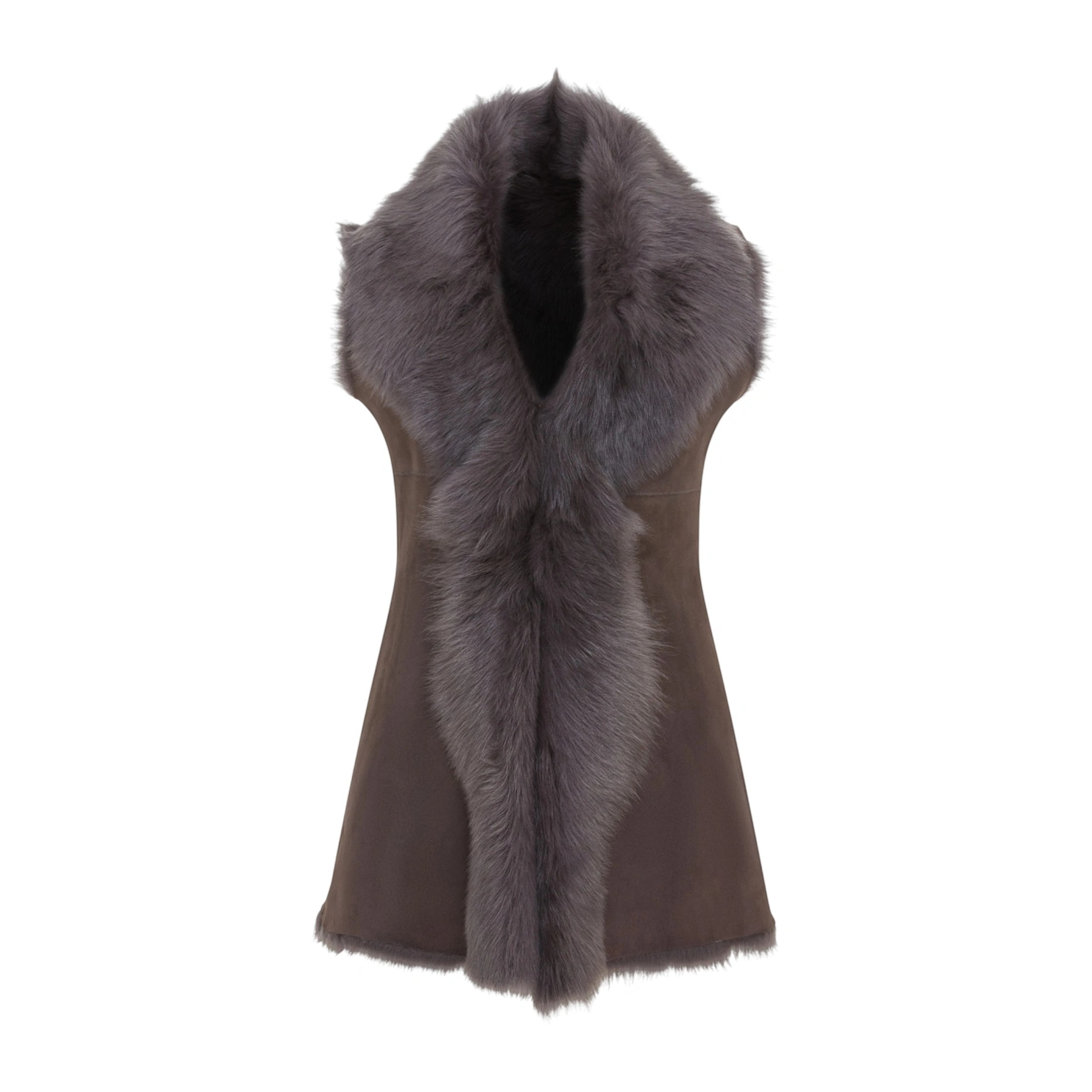 Infinity Leather Women's   Grey Toscana Sheepskin Long Gilet-Sorocaba in Size XS, BrandAlley