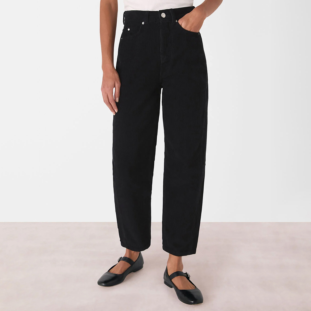 WHISTLES Women's   Black High Waist Cord Barrel Jeans in Size 28, BrandAlley