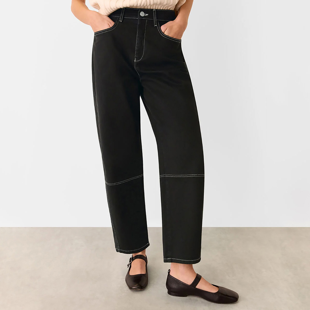 WHISTLES Women's    Black Contrast Detail Barrel Jeans in Size 26, BrandAlley