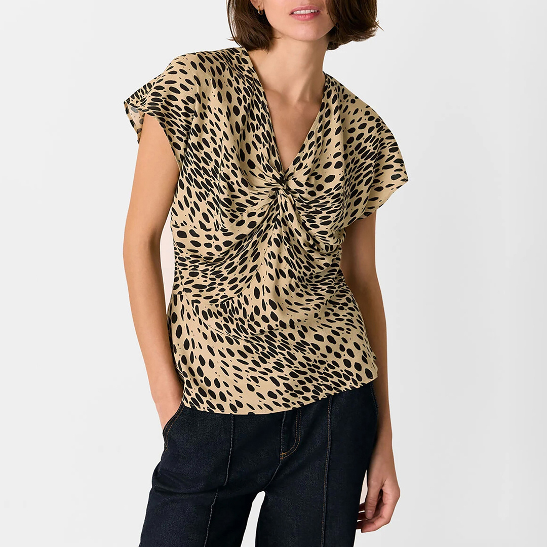 WHISTLES Women's  Brown Animal Spot Print Blouse in Size 14, BrandAlley