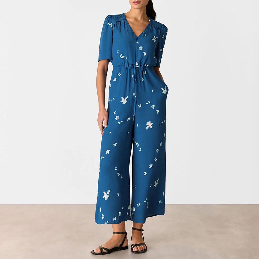 WHISTLES Women's   Blue Sun Bleached Floral Jumpsuit in Size 16, BrandAlley