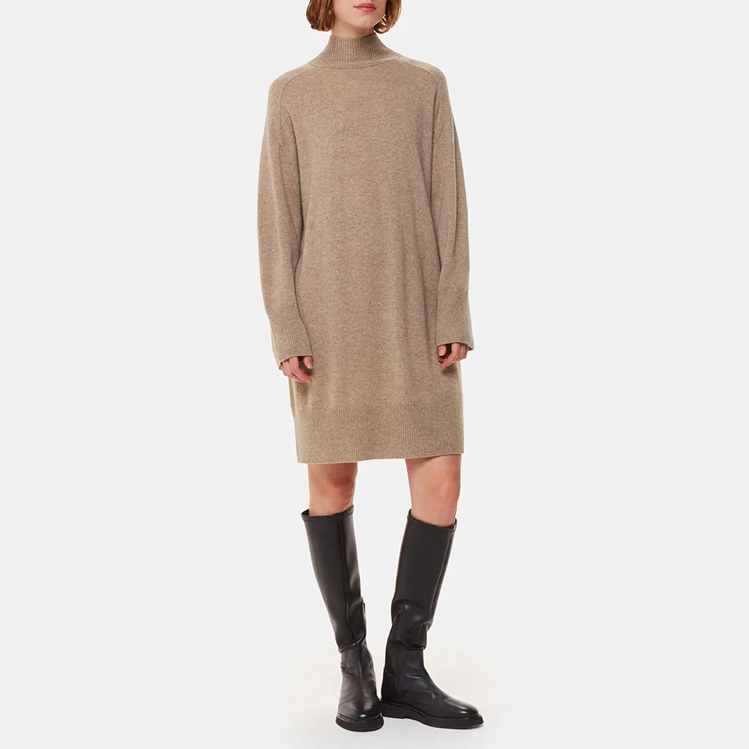 WHISTLES Women's   Beige Sand Cashmere Funnel Neck Dress in Size S, BrandAlley