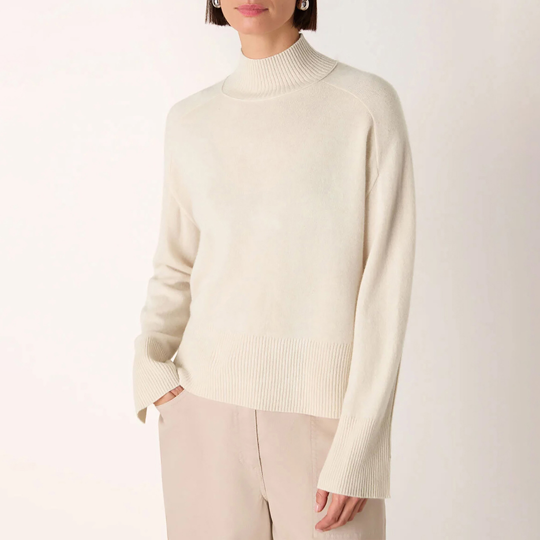 WHISTLES Women's  Cream Cashmere Funnel Neck Jumper in Size L, BrandAlley
