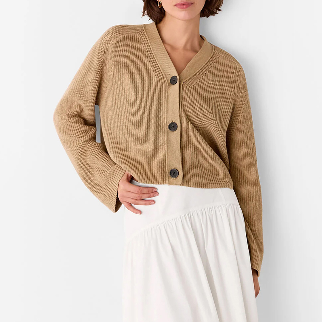 WHISTLES Women's   Brown Nala Cotton Cardigan in Size XL, BrandAlley