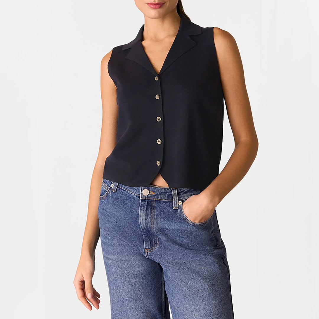 WHISTLES Women's  Navy Maisie Button Front Vest in Size L, BrandAlley