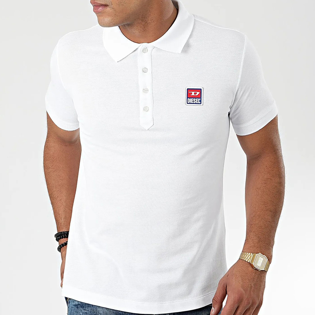 Diesel Men's  White T-SMITH Cotton Polo Shirt in Size XXL, BrandAlley
