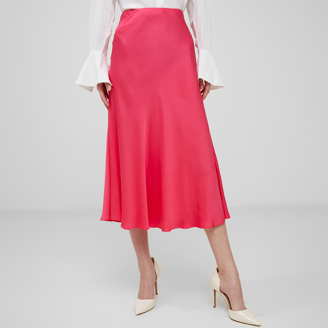 French Connection Pink Satin Midi Skirt