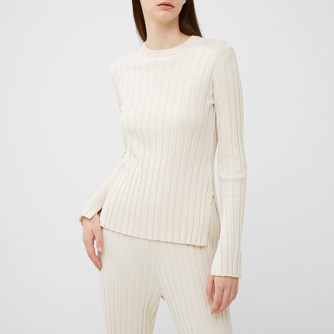 French Connection Classic Cream Ribbed Knit Top