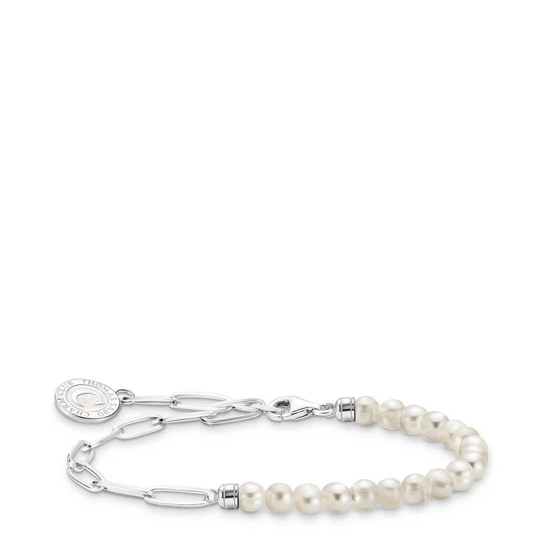 Thomas Sabo Women's   Silver Sterling Charm White Pearls Bracelet in Size 17cm, BrandAlley