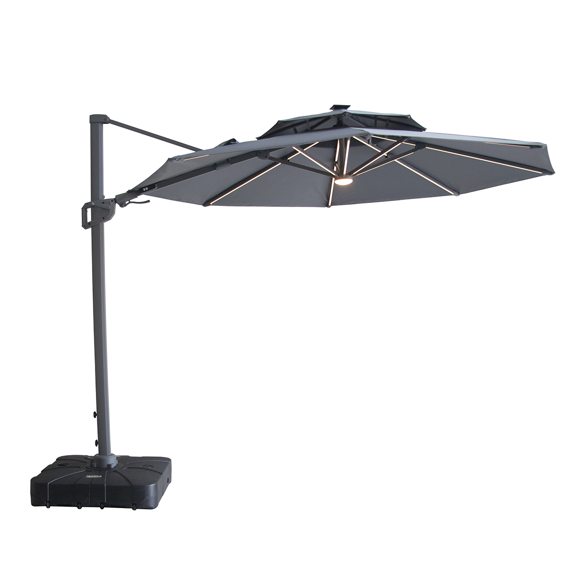 Maze    Black Apollo Led 3M Round Rotating Cantilever Parasol With Base - Charcoal Grey in Size 3m, BrandAlley