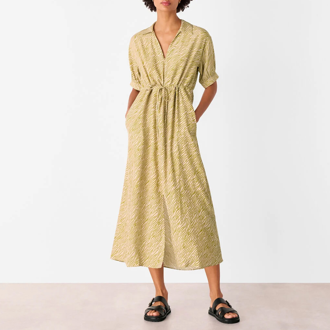 WHISTLES Women's    Green Tiger Flame Midi Dress in Size 10, BrandAlley