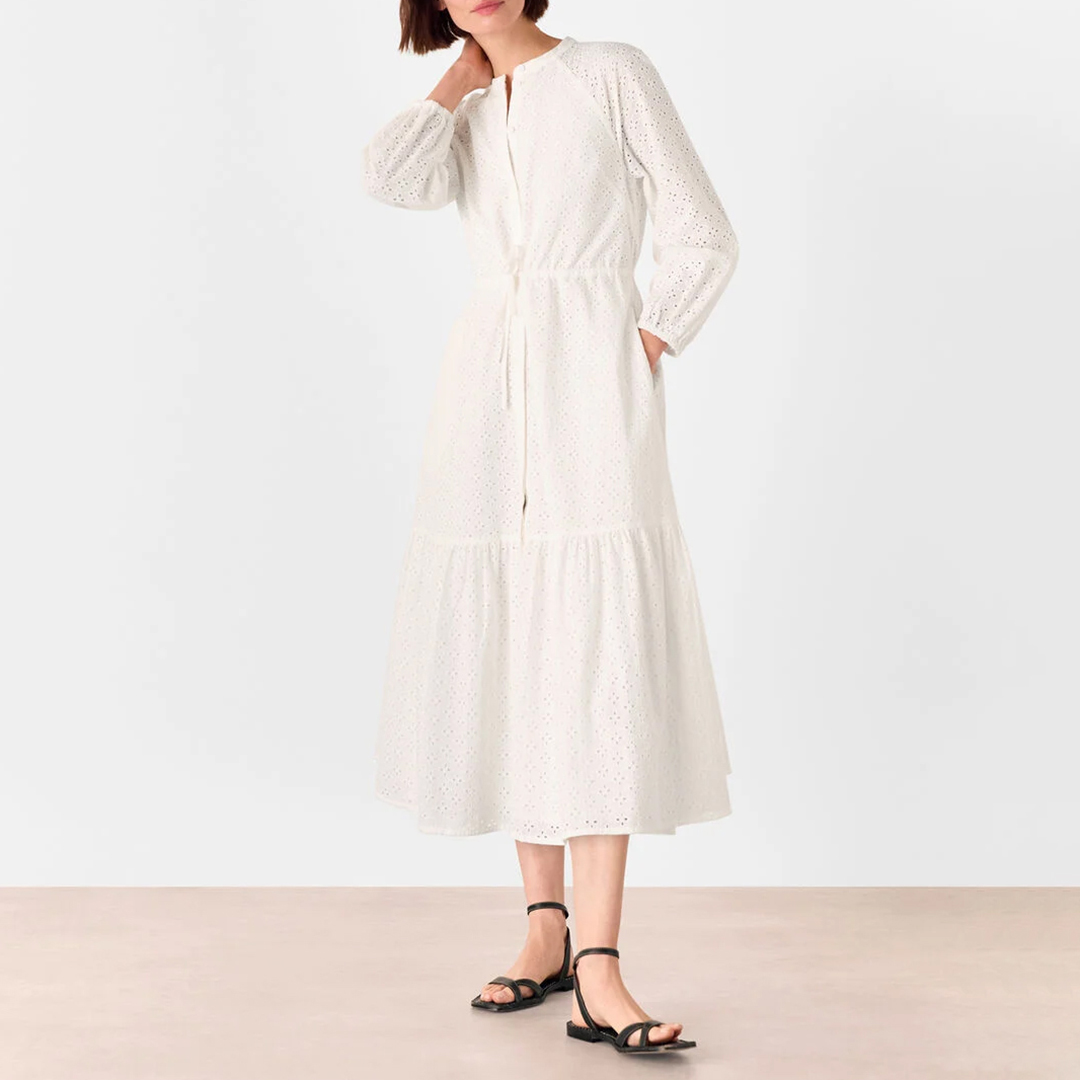 WHISTLES Women's   White Broderie Midi Dress in Size 18, BrandAlley