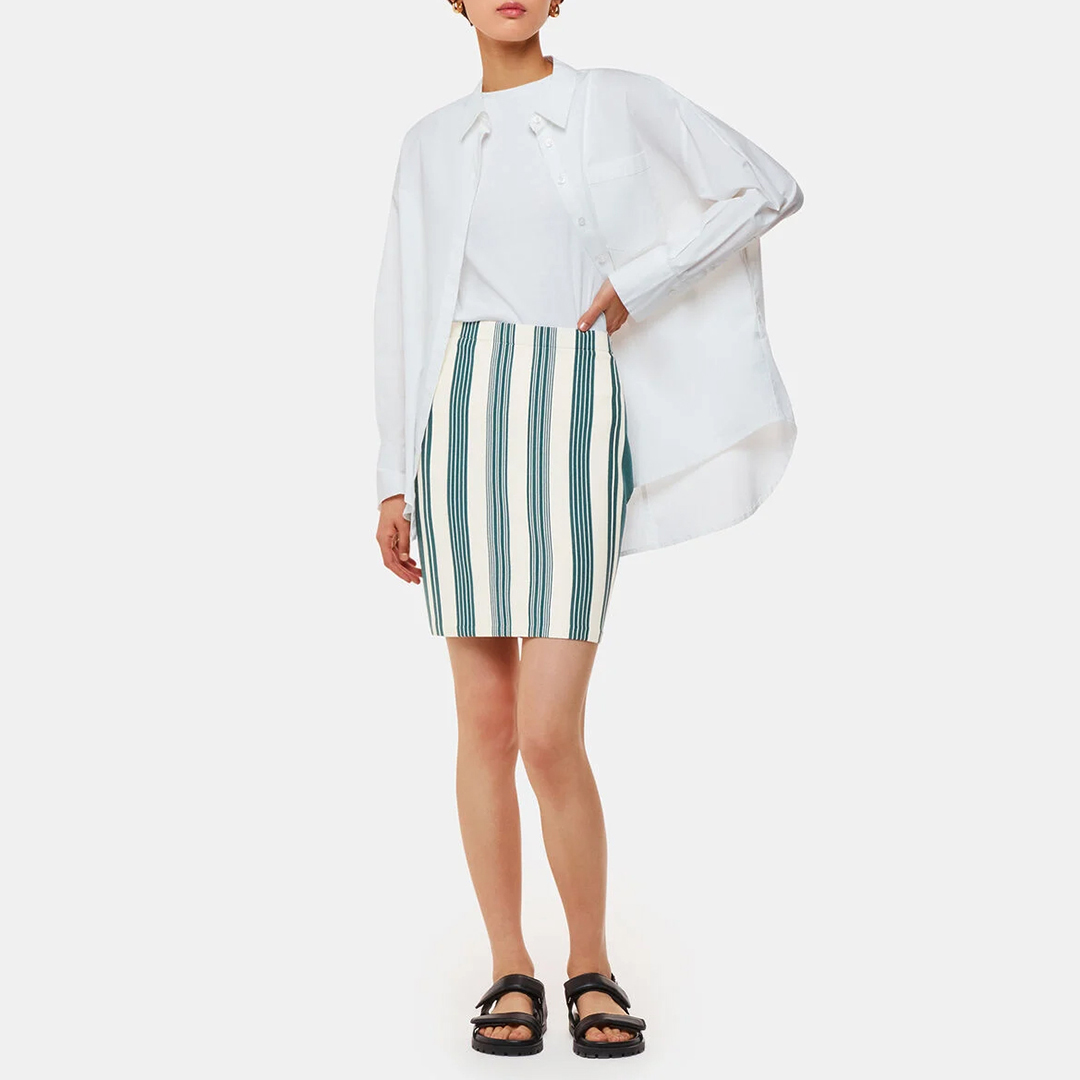 WHISTLES Women's    Green And White Vertical Stripe Knitted Skirt in Size 10, BrandAlley