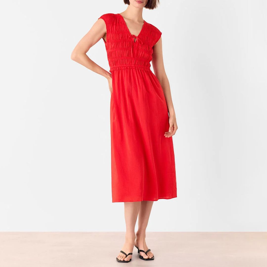 WHISTLES Women's   Red Shir Bodice V Neck Dress in Size 18, BrandAlley