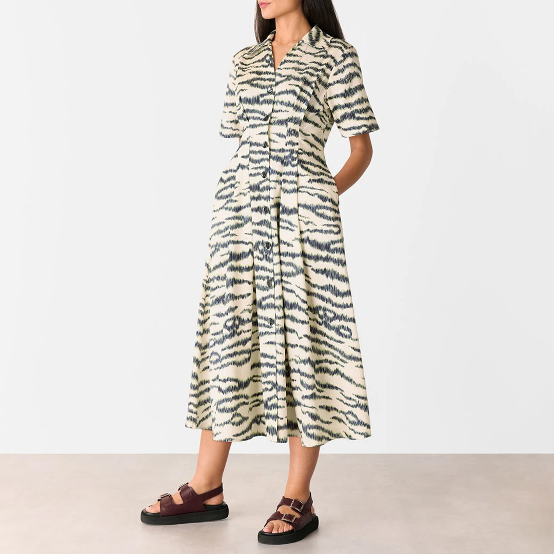 WHISTLES Women's   Feathered Tiger Midi Dress in Size 8, BrandAlley