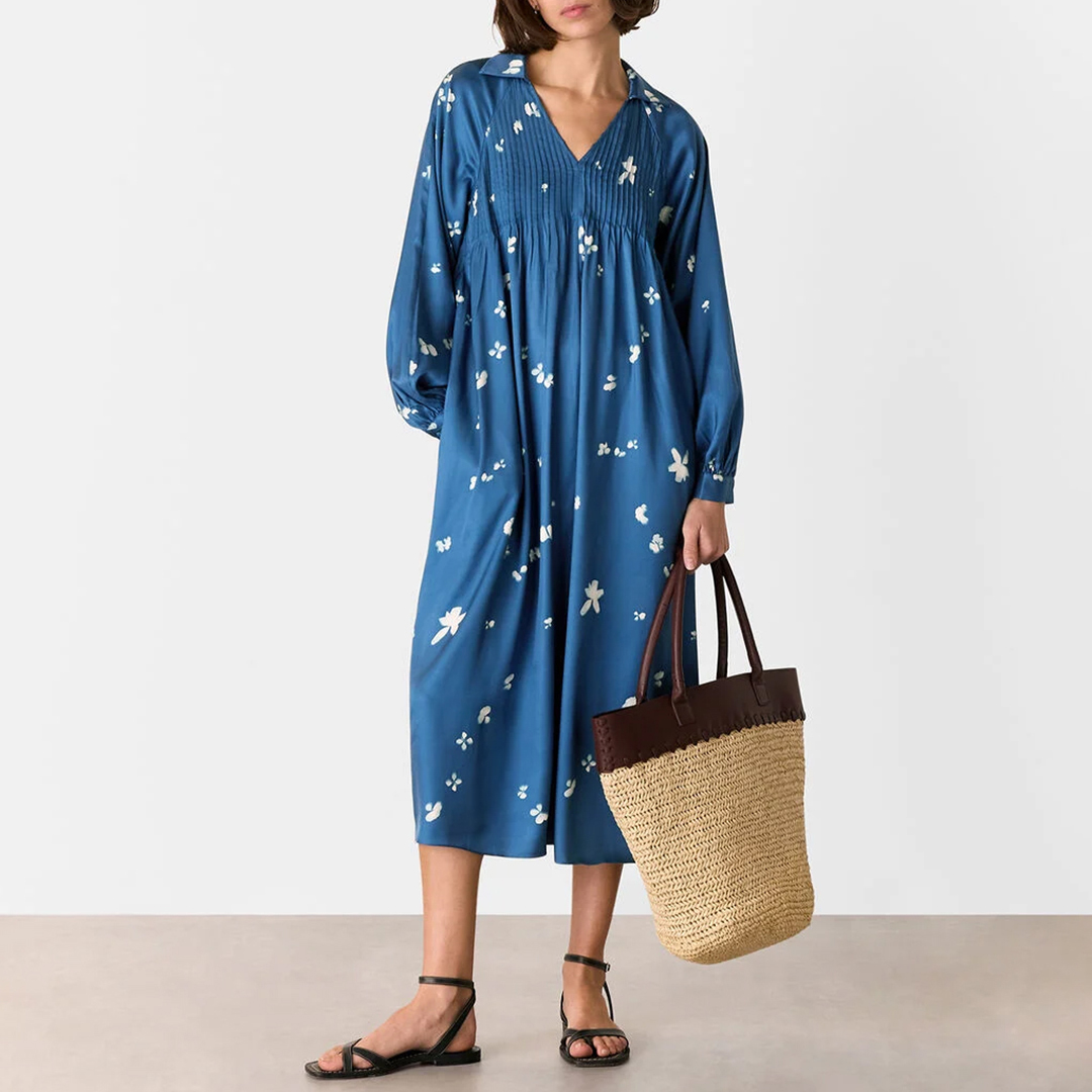 WHISTLES Women's  Blue Sun Bleached Floral Dress in Size 12, BrandAlley