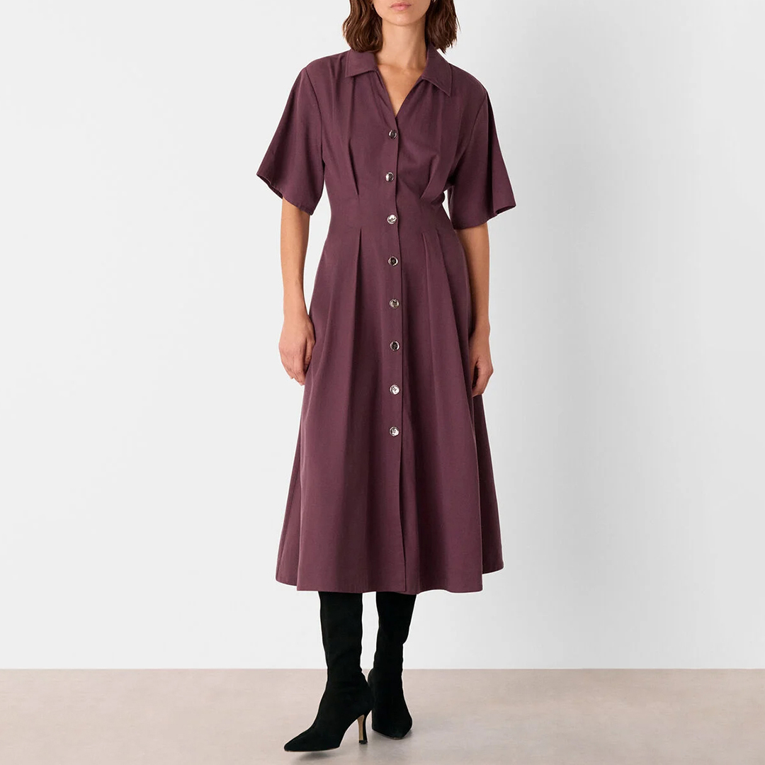 WHISTLES Women's   Purple Plum Renee Button Shirt Dress in Size 18, BrandAlley