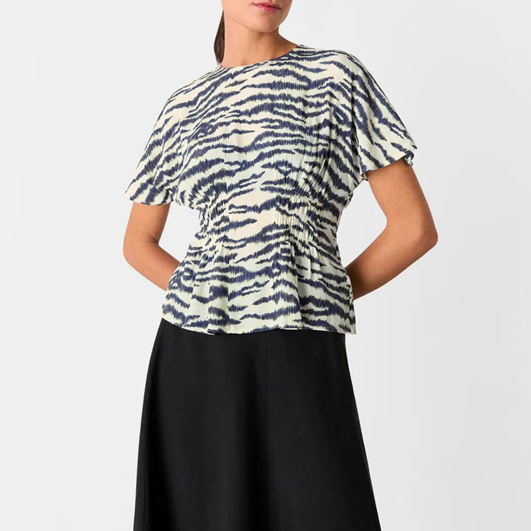 WHISTLES Women's    Feathered Tiger Shirred Blouse in Size 6, BrandAlley