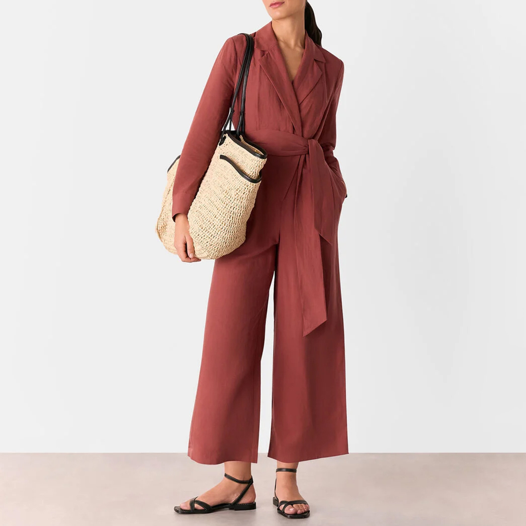 WHISTLES Women's  Purple Relaxed Linen Blend Jumpsuit in Size 6, BrandAlley