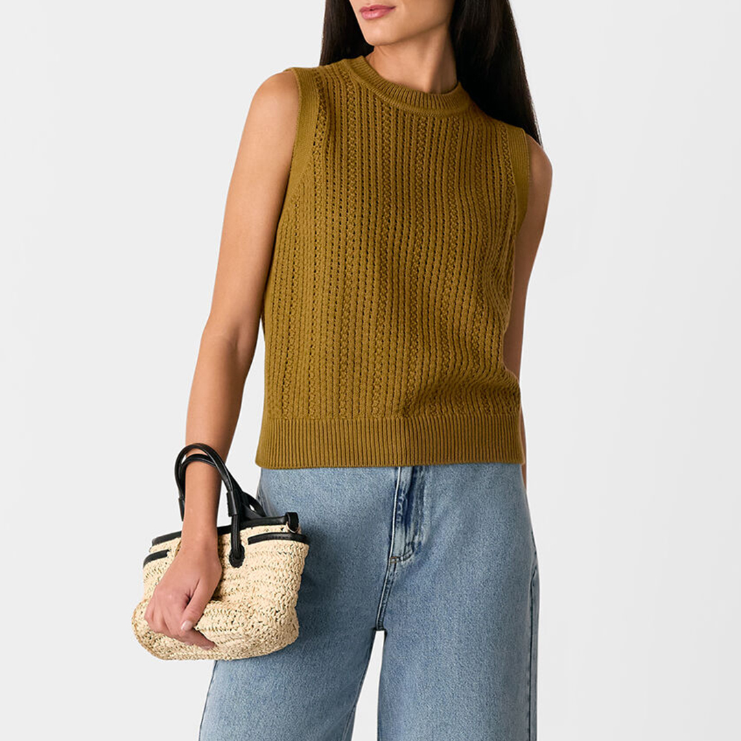WHISTLES Women's  Khaki Pointelle Knitted Tank Jumper in Size M, BrandAlley
