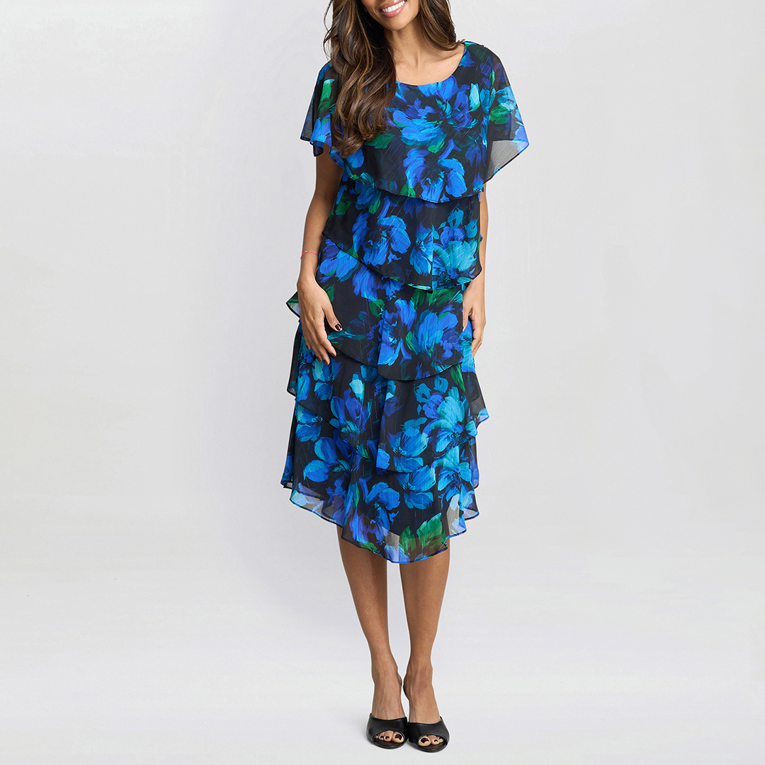 Gina Bacconi Women's    Blue Matilda Floral Tier Dress in Size 12, BrandAlley