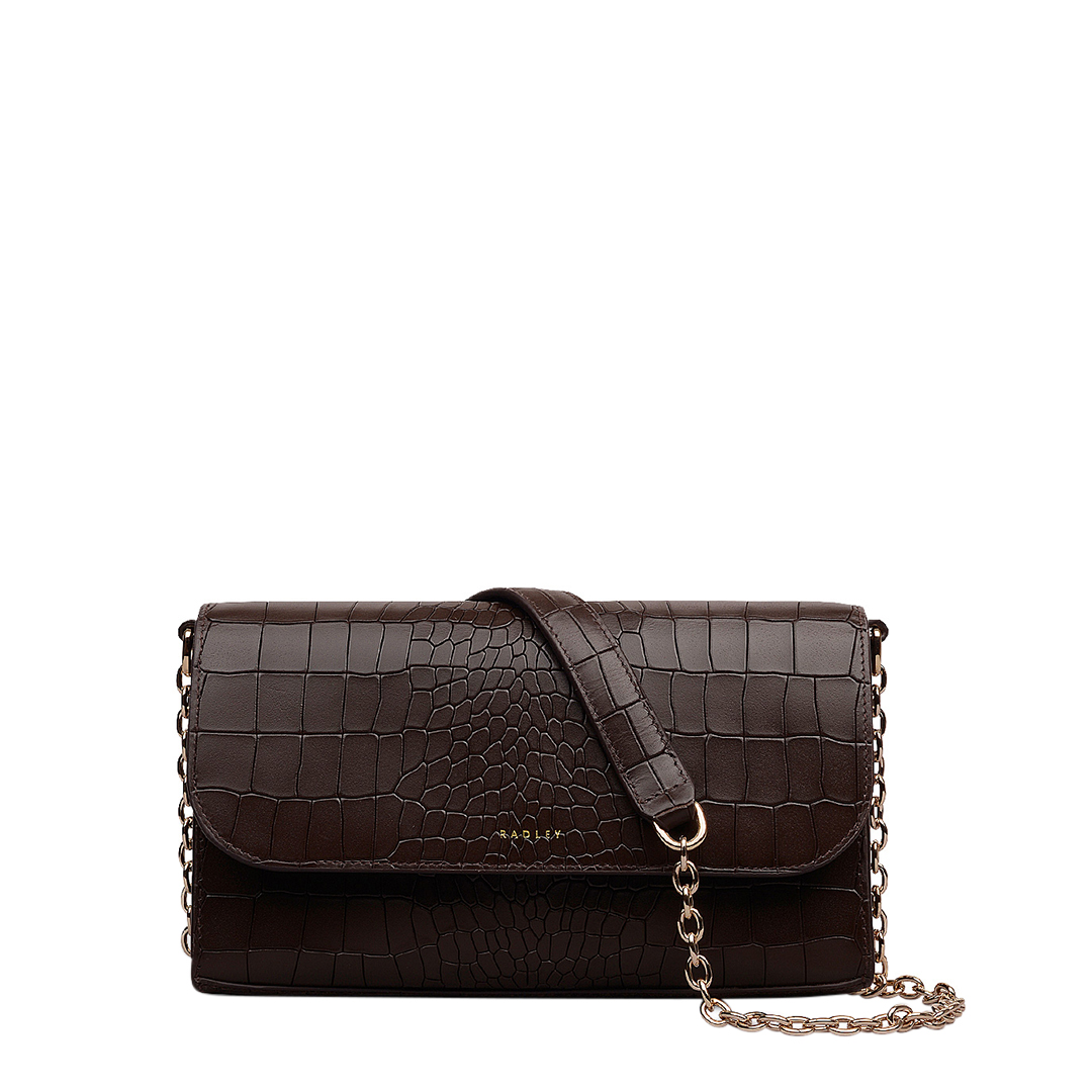 Radley Women's  Dark Oak The Rathbone Faux Croc Micro Flapover Cross Body Bag in Size 58cm, BrandAlley