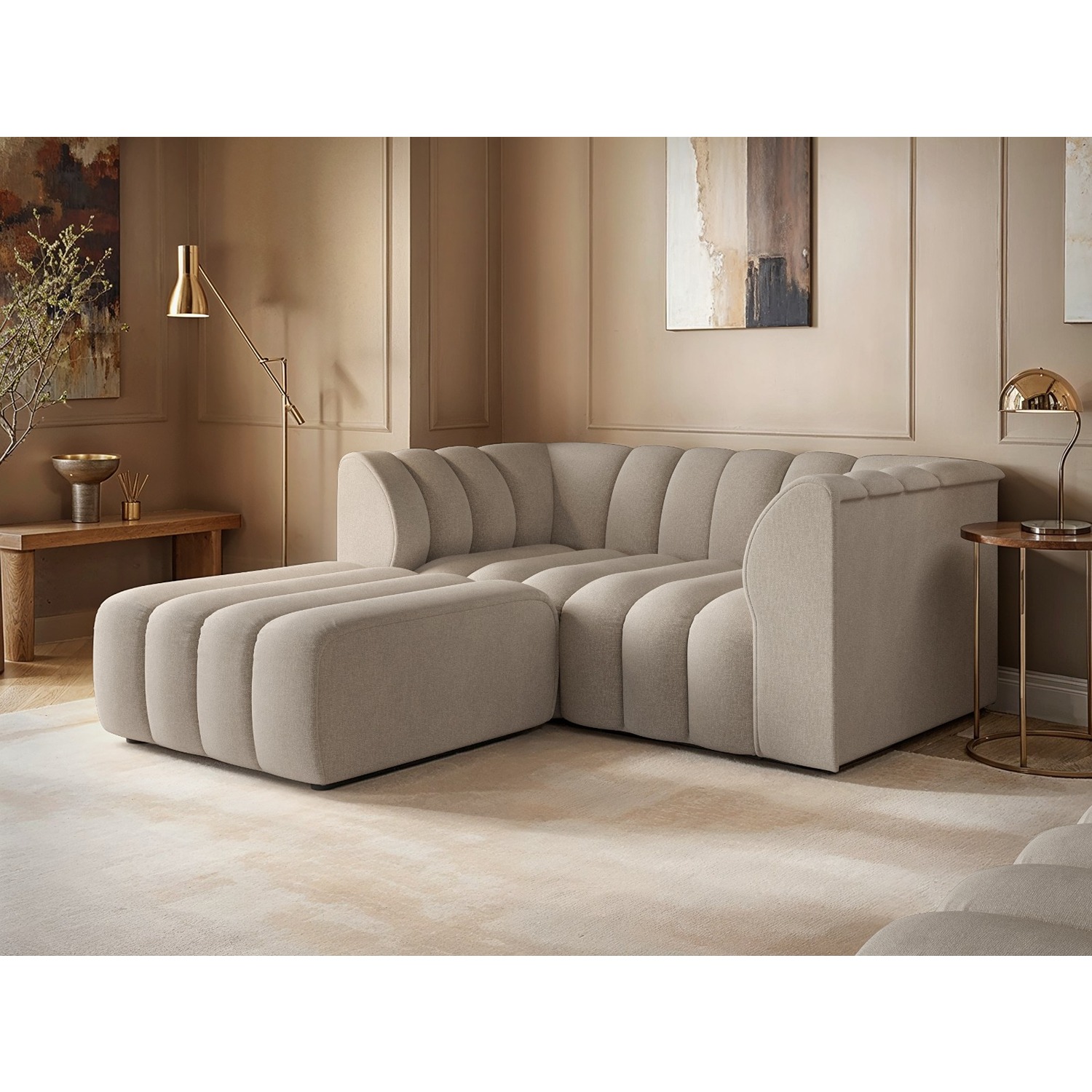 Solace+Co    Beige Halle 2 Seater With Footstool Chenille in Size 2, BrandAlley