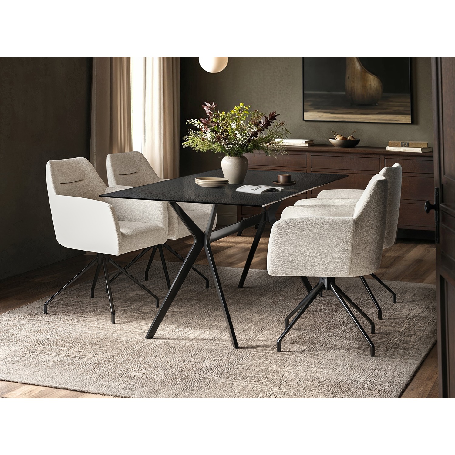 Solace+Co     Emil Glass Dining Table With 4 Isla Chairs Set in Size 4, BrandAlley