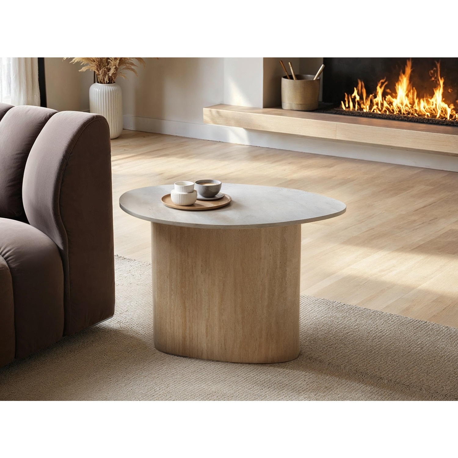 Solace+Co    Beige Elin Sintered Stone Effect Side Table in Size Large, BrandAlley
