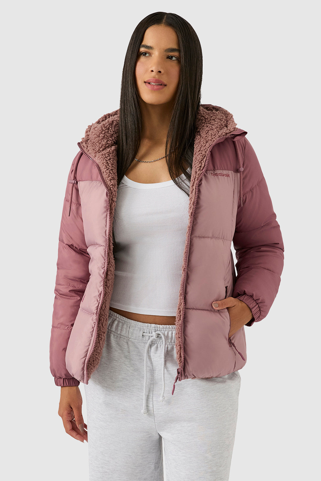 Reebok Women's   Pink Reversible Puffer Sherpa in Size L, BrandAlley