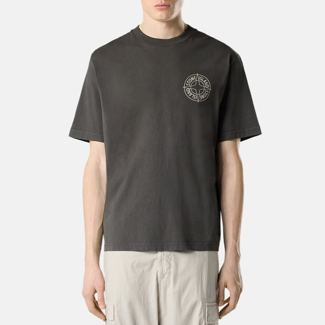 Stone Island Men's   Green Grey Cotton Logo Print T-Shirt in Size S, BrandAlley