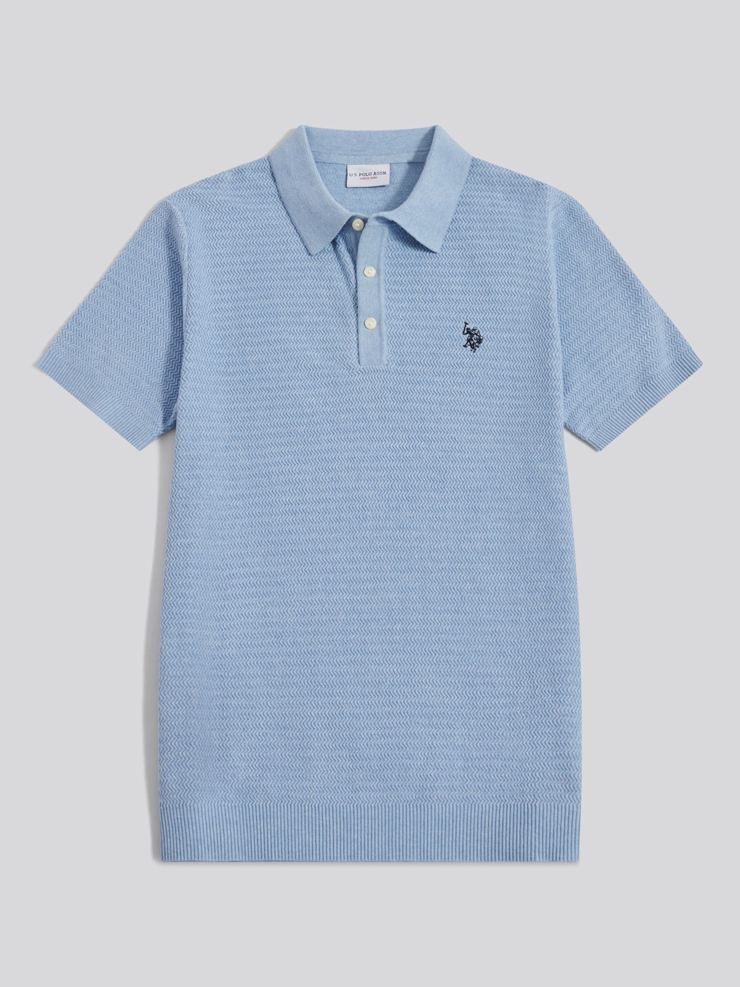 U.S. Polo Assn. Men's U.s. Polo Assn.  Blue Herringbone Texture Knit Polo Shirt in Size XXL, BrandAlley
