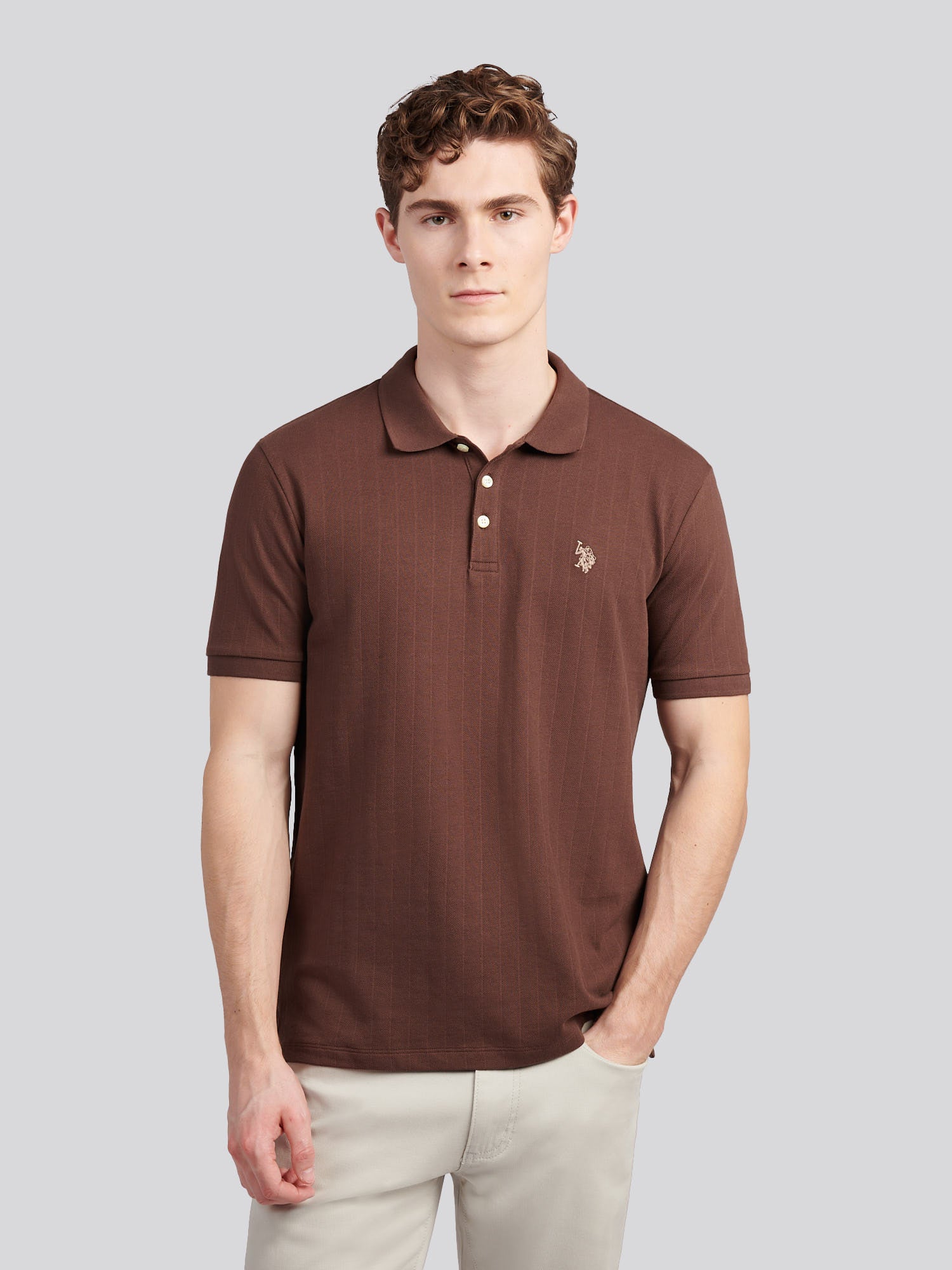 U.S. Polo Assn. Men's U.s. Polo Assn.  Brown Vertical Texture Polo Shirt in Size XXL, BrandAlley