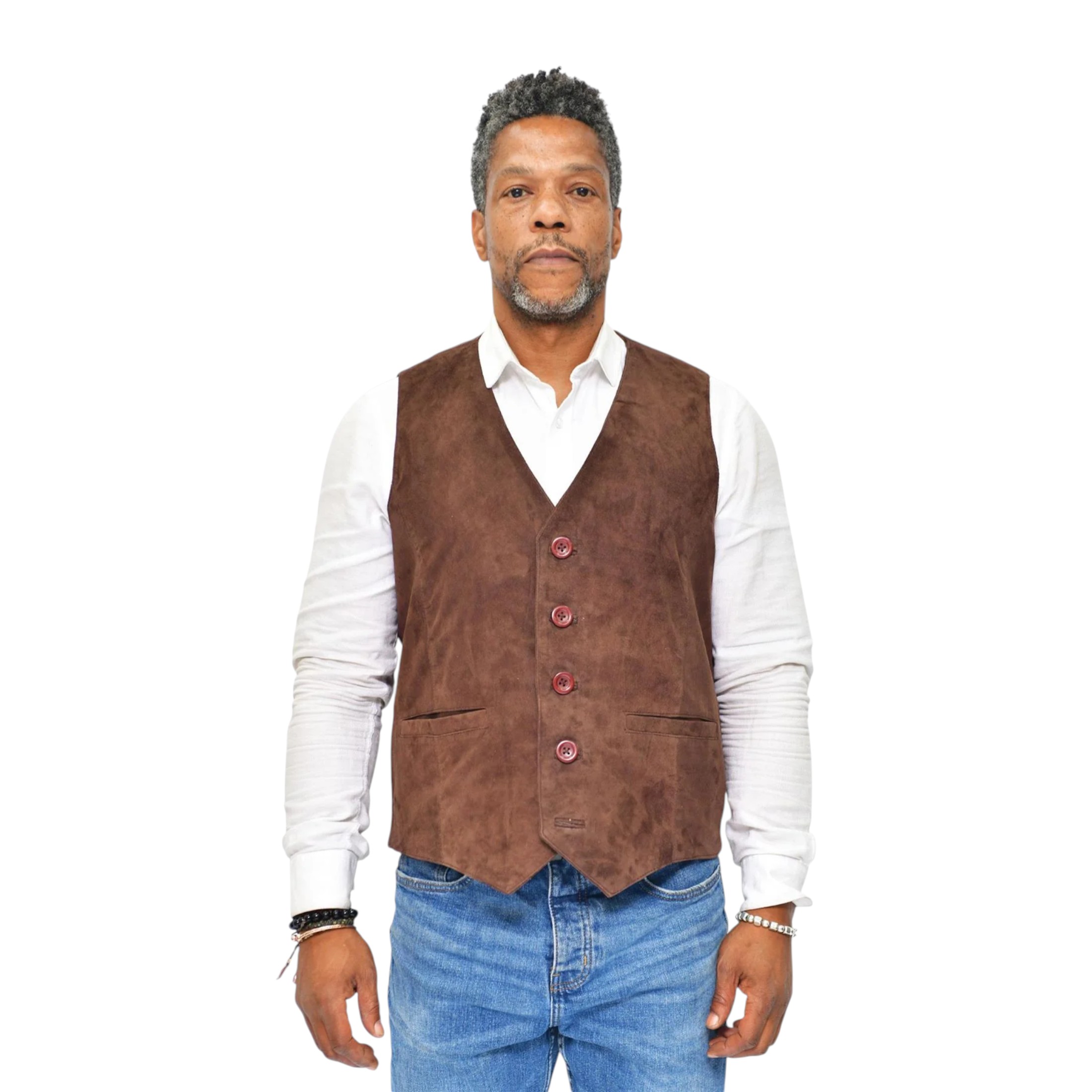 Infinity Leather Men's   Brown  Soft Suede Leather Waistcoat-Grays in Size 4XL, BrandAlley