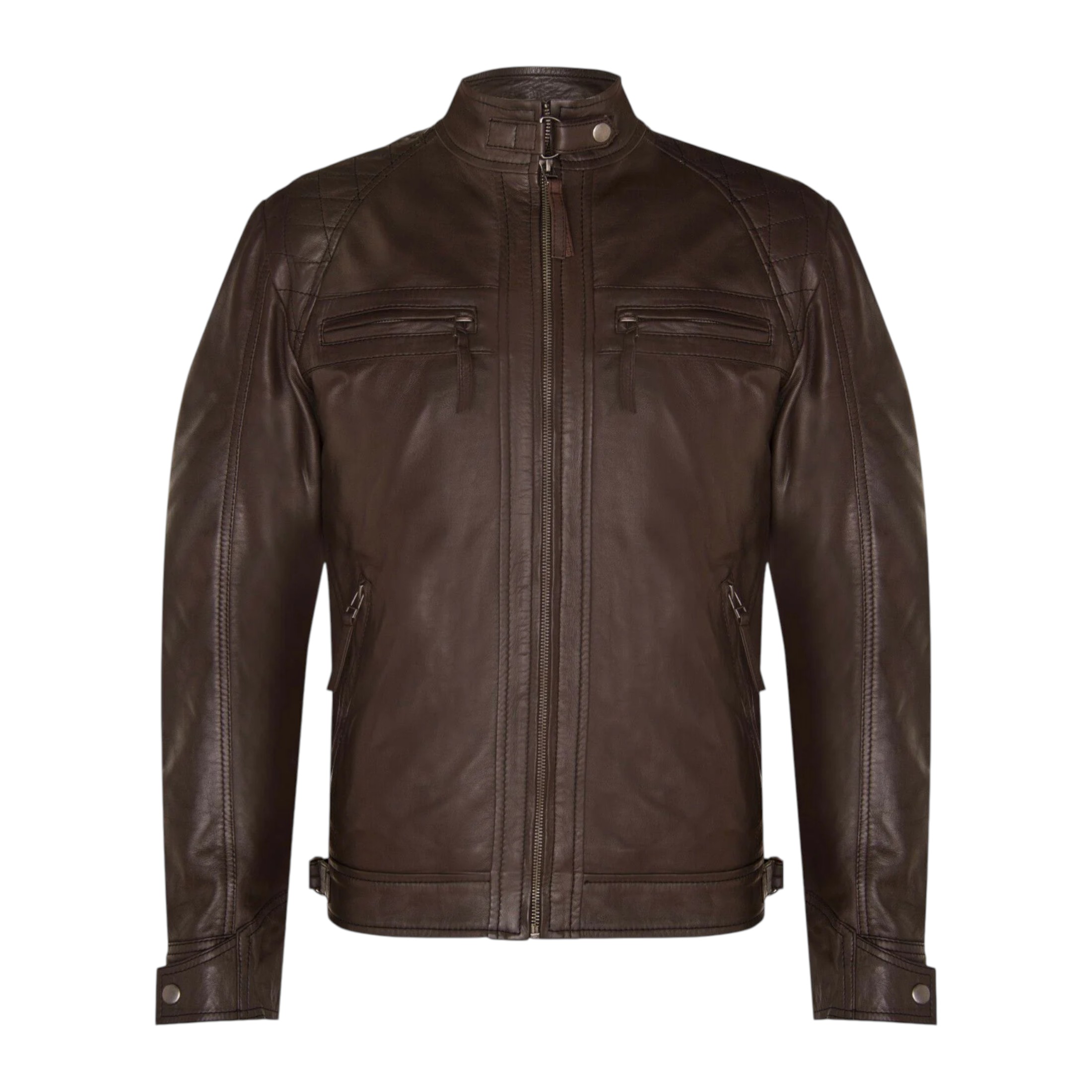 Infinity Leather Men's  Men Classic Brown Leather Quilted Biker Jacket-Silsden in Size L, BrandAlley