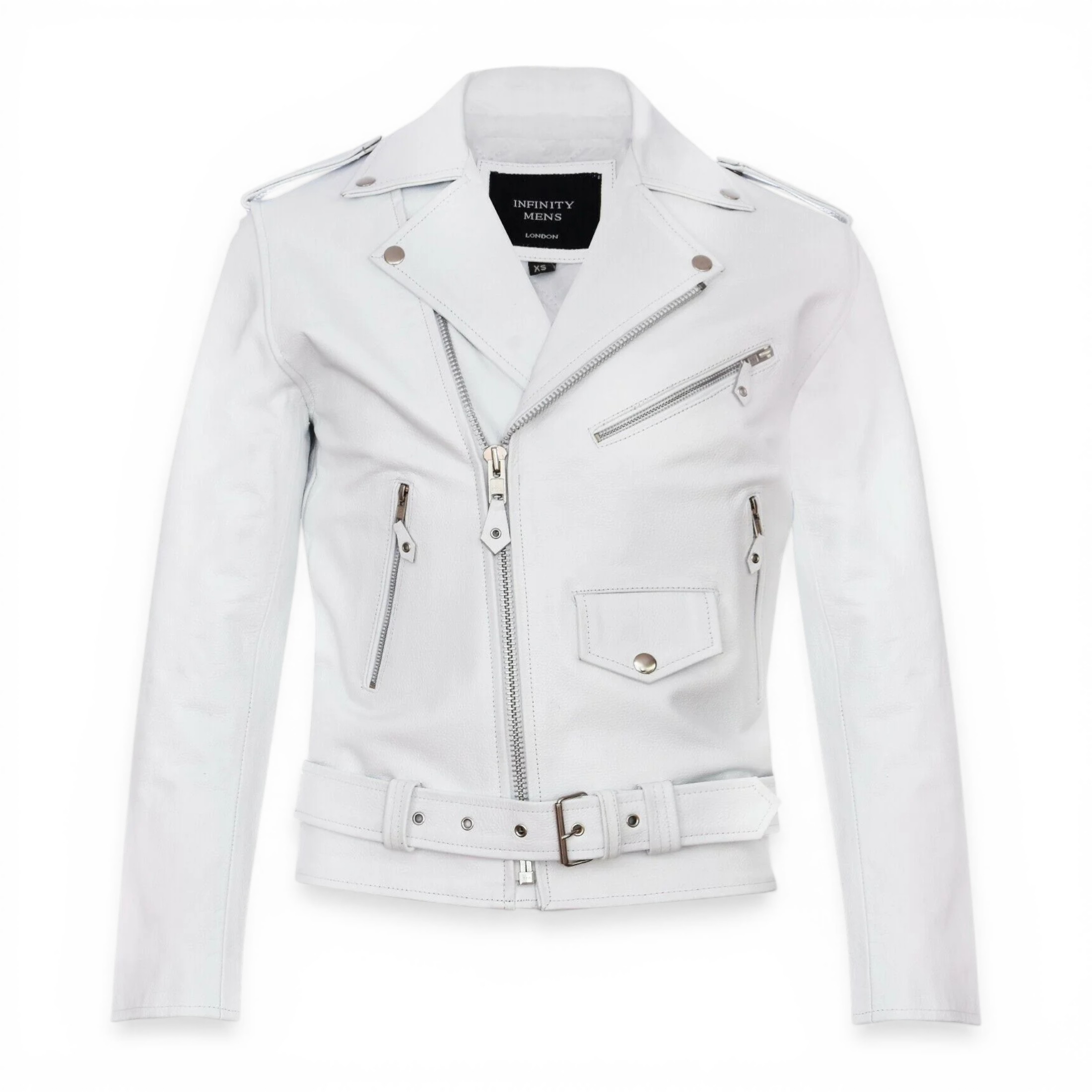 Infinity Leather Men's   White  Cow-Hide Brando Biker Jacket -Sandy in Size 4XL, BrandAlley