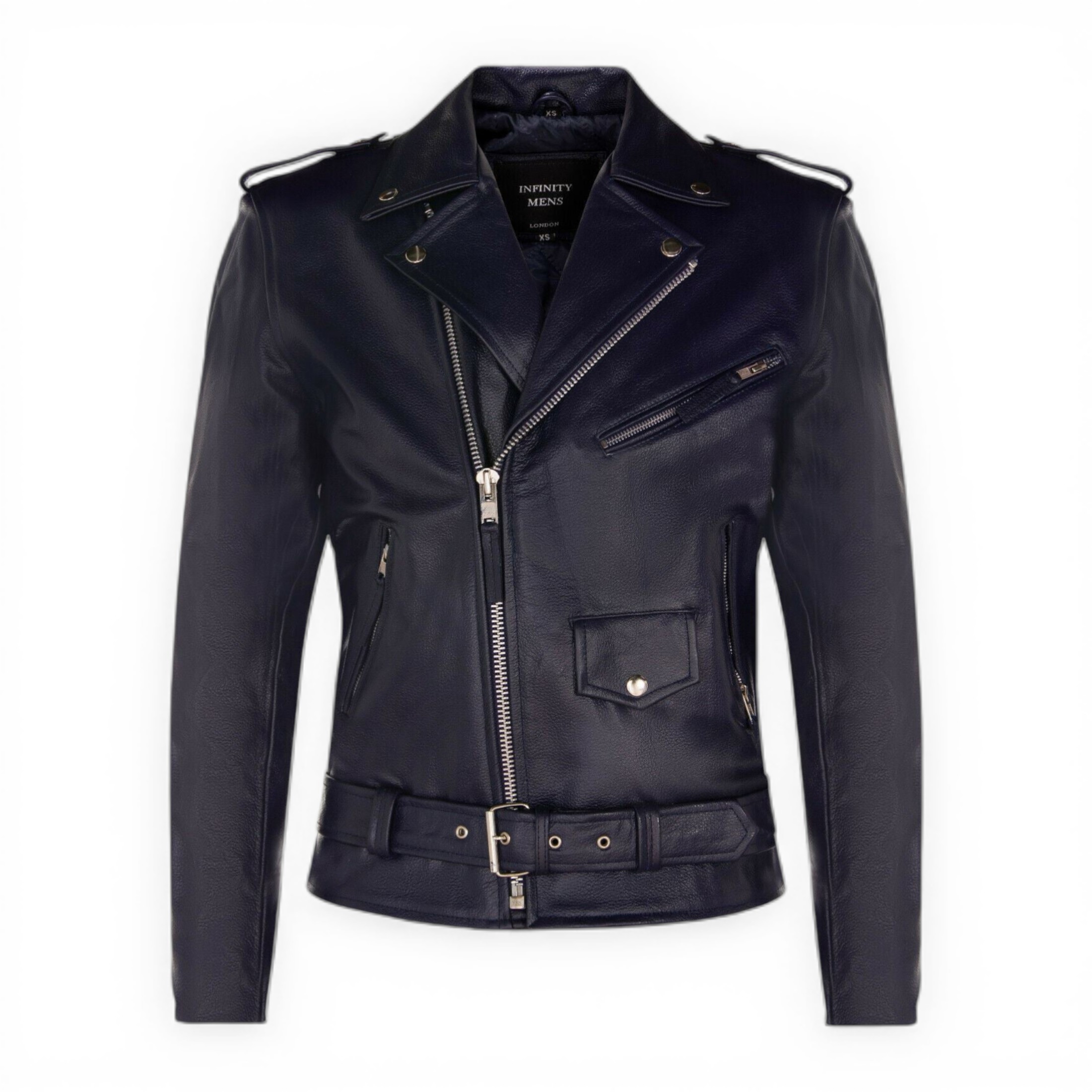 Infinity Leather Men's   Cow-Hide Navy Brando Biker Jacket -Sandy in Size 4XL, BrandAlley