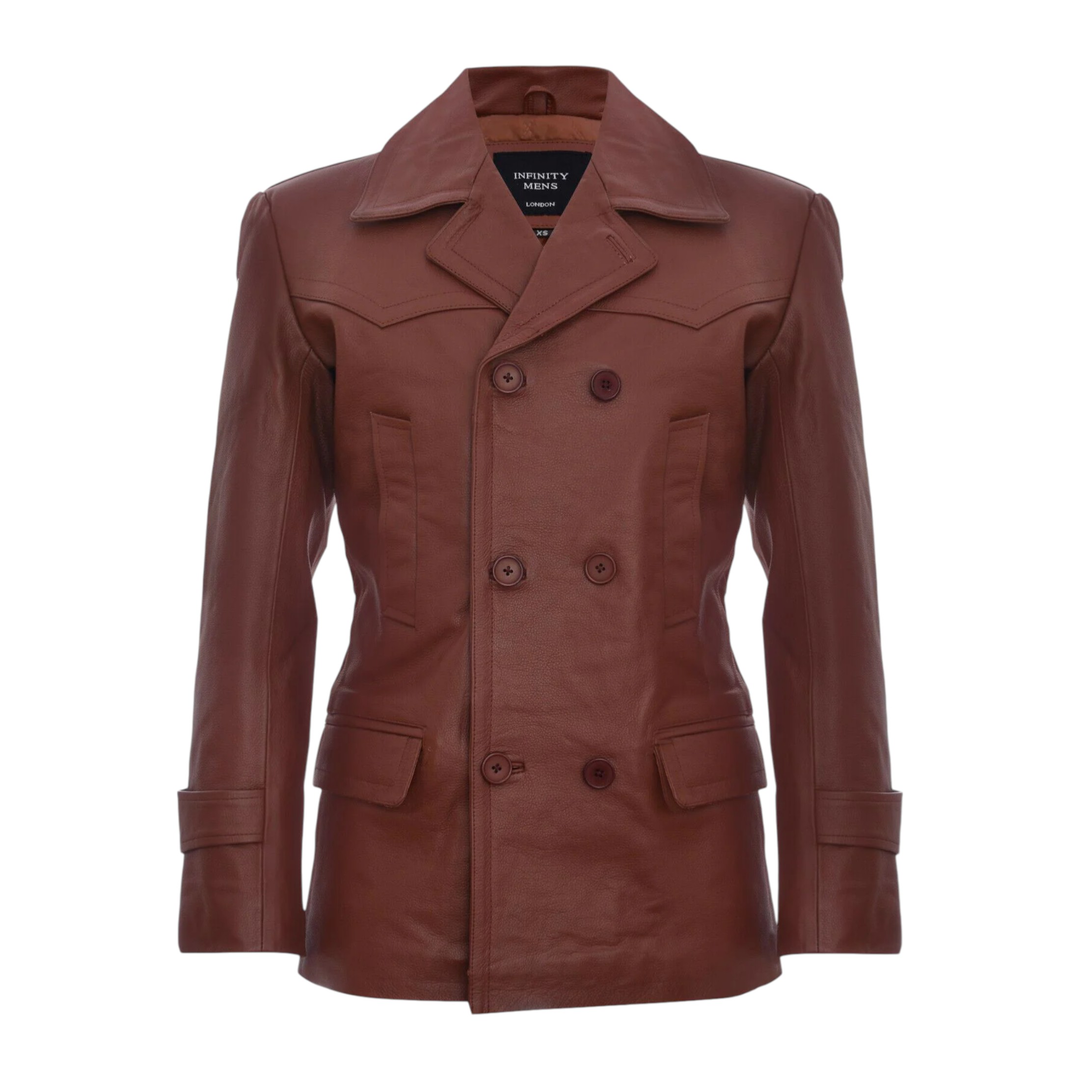 Infinity Leather Men's   Tan Leather CowHide German Peacoat-Epping in Size XS, BrandAlley