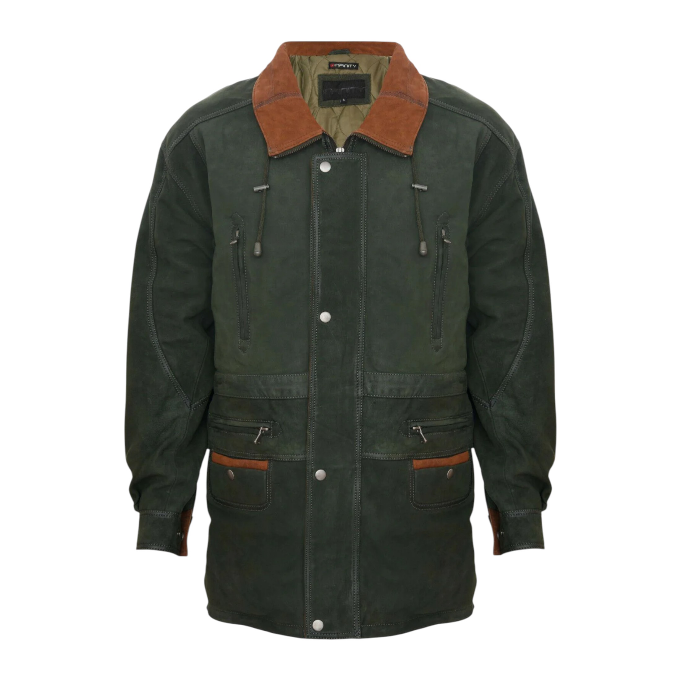Infinity Leather Men's   Green  3/4 Nubuck Leather Parka Coat-Farnham in Size XS, BrandAlley