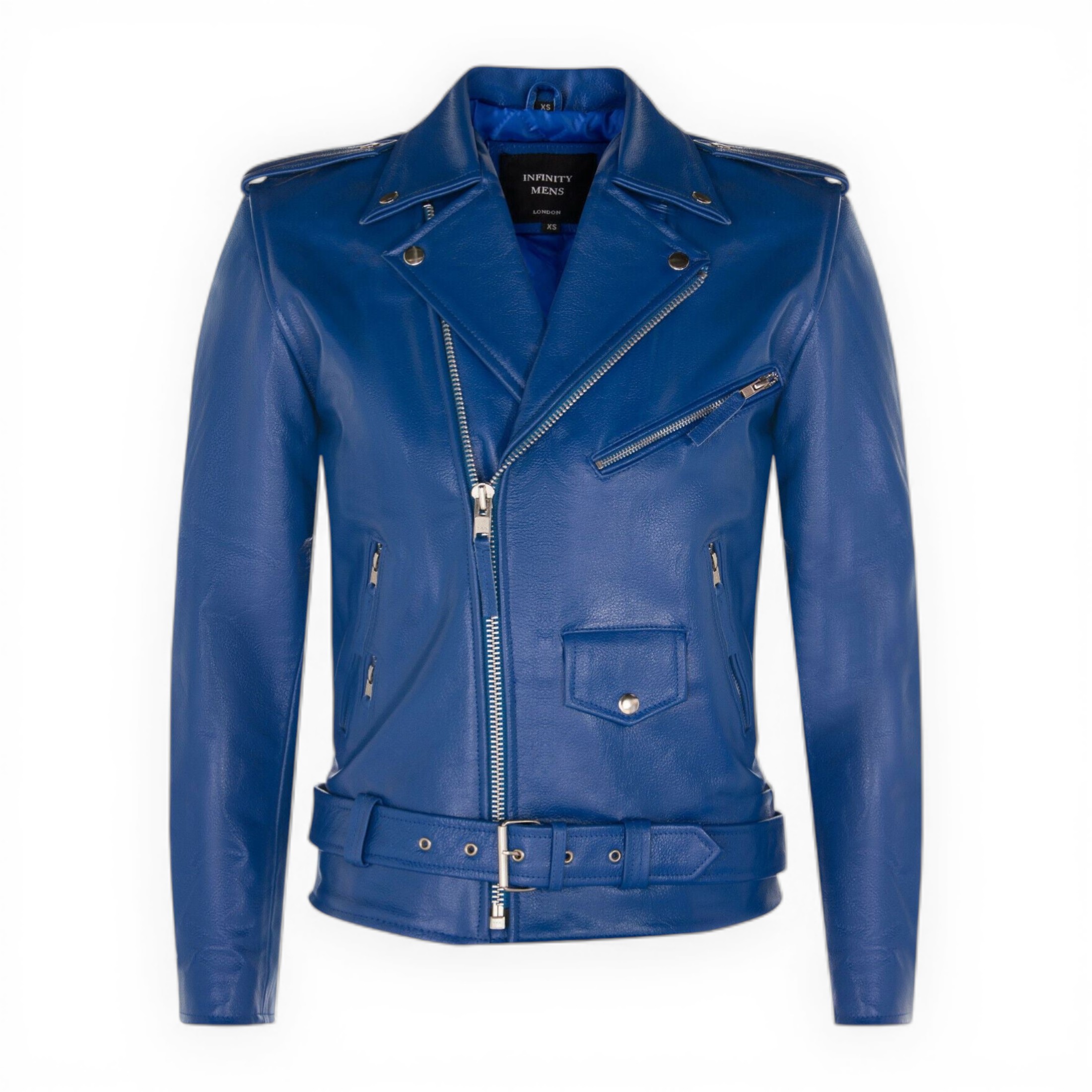 Infinity Leather Men's   Blue  Cow-Hide Brando Biker Jacket -Sandy in Size 4XL, BrandAlley