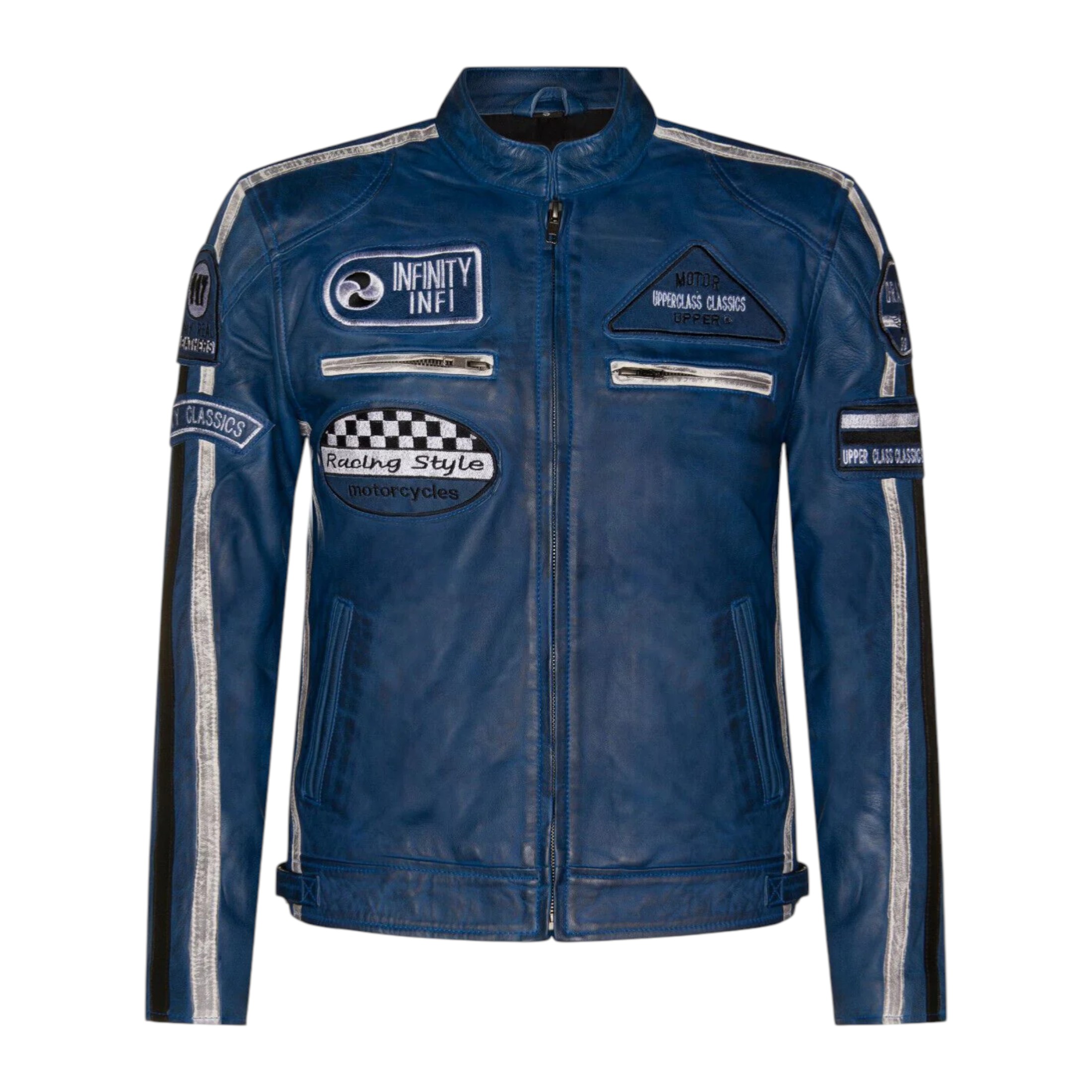 Infinity Leather Men's   Blue  Versatile Leather Biker Jacket-Stone in Size 2XL, BrandAlley